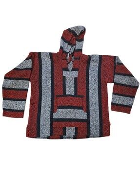 ANGY Red and Gray Geometric  Surfer Baja Pullover XL